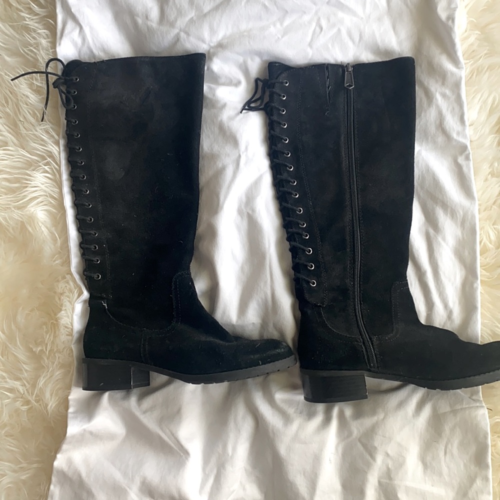 Donald J Pliner Black Suede Back Lace-up Knee-hi Boots Size 6